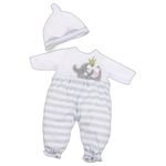 JC Toys | Berenguer Boutique | Baby Doll Outfit | Gray Striped Long Onesie with Headband, and Booties | Ages 2+ | Fits Dolls 14"- 18"