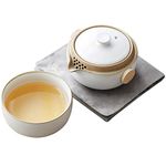 Moon White Glaze Portable Kungfu Tea Set, Ceramic Tea for One Set, A Minimalist Look (One Pot One Cup)