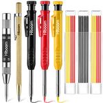 Hiboom Mechanical Carpenter Pencils Set with Solid Deep Hole Woodworking Pencils with Built in Sharpener & Refills, Automatic Center Punch, Carbide Scribe Tool for Architect Construction