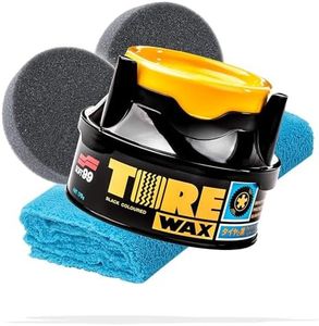 detailmate Reifen- und Kunststoffpflege Bundle Basis | Soft99 Tire Black Wax 170g + 2X Applikatorpad + 1x Mikrofaser Poliertuch 550GSM | Reifenwachs mit Färbungseffekt