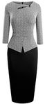 HOMEYEE Women's Elegant Chic Bodycon Formal Dress B288, Gray Pattern+black, Small