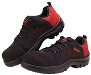 Karam Flytex FS215 Safety Shoes for Men | Sporty Design, Lightweight with Single Density | Antistatic, Antislip, Oil & Heat Resistant with Fiber Toe | Black & Red | Size-09