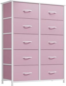 YITAHOME 10 Drawer Dresser - Pink Fabric Storage Tower, Organizer Unit for Bedroom, Living Room, Hallway, Closets - Sturdy Steel Frame, Wooden Top & Easy Pull Fabric Bins