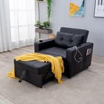 Panana Sofa Bed, 3 in 1 Single Armchair Recliner, Pull Out Sleeper with Drinks Cup Holder and Built-in USB Ports For Lving Room Bedroom Lounge Den, Black Faux Leather