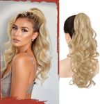 Sofeiyan Ponytail Extension Long Curly Ponytail 17 inch Claw Clip in Hair Extension Fake Pony Tail Natural Looking Synthetic Hairpiece for Women - Ash Blonde