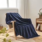 NEWCOSPLAY Super Soft Throw Blanket Dark Navy Premium Silky Flannel Fleece Leaves Pattern Lightweight Bed Blanket All Season Use (Dark Navy, Throw(50"x60"))