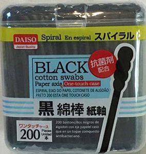 Daiso Japan Black Cotton Swab 200pcs Spiral Head (1)