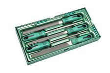 SATA ST09910 8-Piece Metal File Set Containing Flat, Half-Round, Round and Square Files with Ergonomic Handles in Storage Tray