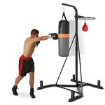 GYMAX Punching Bag with Stand Adult, Freestanding Boxing Machine with Height Adjustable Speed Ball & Sandbag, Pre Filled Heavy Punching Bag for Adults, Kickboxing Bag for Training MMA Muay Thai