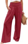 ANRABESS Women Linen Palazzo Pants Summer Boho Wide Leg High Waist Casual Lounge Pant 2024 Beach Travel Vacation Outfits Red XX-Large