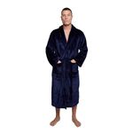 GC GAVENO CAVAILIA Snuggle Mens Bath Robe Nightwear, Flannel Fleece Dressing Gown Men Bathrobe with Pockets, Lightweight Shawl Collar Navy Plain Robes Hotel