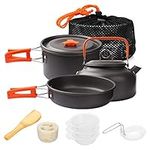 Gutsdoor Camping Cookware Set Camping Cooking Set Non Stick Family Backpacking Cooking Set Lightweight Stackable Pot Pan Bowls with Storage Bag for Outdoor Hiking (11pcs (Green))