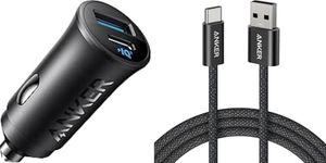Anker Car Charger&USB-C Charger Cable(1m Nylon 18W), 30W 2-Port USB C Car Adapter with PowerIQ 3.0, For iPhone 17/16/15/14/13 Series, Galaxy S23/S22/S21, iPad Pro, AirPods, and More