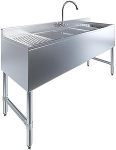 AmGood 3 Compartment Under Bar Sink With 12" Left and Right Drainboards and Faucet - 60" X 18 3/4". NSF. Commercial Three Bowl Under Bar Sink
