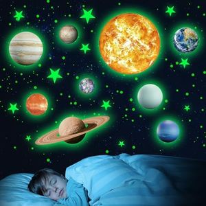 Glow in The Dark Stars Solar System Wall Stickers, Sun and 8 Major Planets Wall Decals for Bedroom, Baby Nursery Decoration for Ceiling (Green)