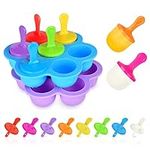 2 Pack Popsicle Molds,Silicone Mini Ice Pop Molds with Colorful Popsicle Sticks,BPA Free Food Storage Container Ice Cube Tray Round 7 Cavities,Lollipop and Ice Cream Mould