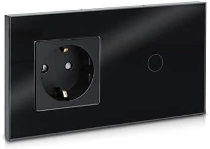 Navaris Interruttore touch e presa Schuko F - Pannello in vetro - Interruttore touchscreen da parete con indicatore LED - Touch Switch 240V - nero