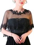 MisShow Women's Lace Appliques Shawls Wedding Bridal Cape Shoulder Covers Bolero - Black - One Size