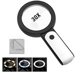 MoKo Magnifying Glass with Light, 30X Handheld Large Magnifying Glass 18LED 3 Modes Illuminated Lighted Magnifier for Elderly Kids Reading, Magazines, Coin, Jewelry, Exploring Inspection, Black