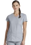 Dickies Women's Signature V-neck Top With Multiple Patch Pockets Medical Scrubs Shirt, Grey, M UK