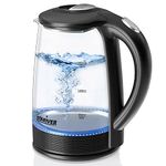 Stariver Electric Kettle, 2L Electric Tea Kettle, BPA-Free Glass Kettle with LED, Hot Water Kettle with Fast Boil, Auto Shut-Off & Boil-Dry Protection, Stainless Steel Inner Lid & Bottom, Black