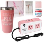 Panidac 200W Car Power Inverter Kit: DC 12V to 110V AC Inverter Cleaning Gel 20oz Tumbler with Lid Registration Holder,Road Trip Essentials Set (Pink)