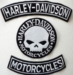 Generic Set of 3 Patches, Large Arch Harley Davidson - Motorcycles + Silver Skull