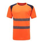 Hi Vis Yellow T Shirt High Viz Tee Visibility 2 Band Brace Work Round Neck T-Shirt Breathable Reflective Tape Security Workwear Road Works Great Comfort & Retroreflective Visibility (l, orange)