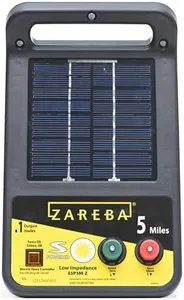 Zareba ESP5M-Z Solar Powered Low Impedance Electric Fence Charger - 5 Mile Lightning Electric Fence Energizer, Contain Animals and Keep Out Predators,Black