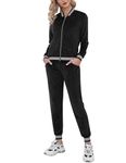 Totatuit Velour Tracksuit for Women 2 Piece Sweatsuits Set Long Sleeve Zip Up Tracksuits Sportswear with Pocket Black Large