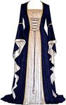 YEAXLUD Womens Renaissance Medieval Costume Dress Lace up Irish Over Long Dresses Cosplay Retro Gown S-5XL (S, Navy)