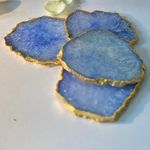 Crystal Agate Stone Gold Platted Coaster Set of 4 Table Coaster for Bar Beer Coffee Tea Drinking Coasters for Dining Table Hot Pots- Blue