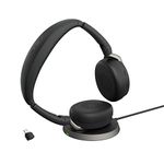 Jabra Evolve2 65 Flex Stereo Headset with Bluetooth, Wireless Charging Pad - Noise-Cancelling ClearVoice Technology & Hybrid Active Noise Cancellation - Certified for Microsoft Teams - Black