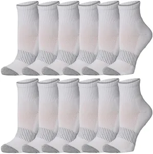 Tipi Toe Women's 12-Pairs Running & Athletic Sports Performance White Purity Paired with Grey Checkers & Toe Highlights Ankle/Quarter Socks, WQ14-T1