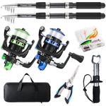 Tripquips Fishing Rod, 2PCS Telescopic Fishing Rod and Reel Combo with Fishing Pliers and Lip Gripper, Pre-loaded Spinning Reel Combo Set, Fishing Pole with Carrier Bag Fishing Gear(Blue & Green)