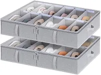 StorageWorks Under Bed Shoe Storage Organizer, Underbed Shoes Container with Adjustable Dividers, Shoe Storage Basket with Cover, Grey, 2-Pack, Space-Saving Shoe Box Fits up to 24 Pairs