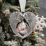 Christmas Memorial Ornaments Angel Wings with Custom Photo Frame for Loss of Loved Grandma Christmas Tree Sympathy Gift Remembrance Keepsake with Silk Ribbon & Red Gift Box