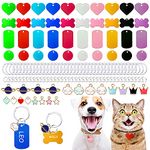 140pcs Pet ID Tag Set with 40pcs Colourful Blank Dog Tags Double Sided Aluminum Cat ID Tags，80pcs Stainless Steel Key Rings and 20pcs Pendants for Dogs Cats Pets Name Phone Number Craft Tag