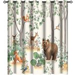 Rustic Woodland Blackout Curtains for Bedroom,Cute Country Lodge Cabin Forest Animals Bear Deer Fox Room Darkening Window Curtains with Grommets - 2 Panels 45L x 21W