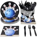 Juvale Kids Bowling Birthday Party Supplies Set - Plates, Knives, Spoons, Forks, Napkins, and Cups, Serves 24