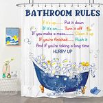 LIGHTINHOME Bathroom Rules Kids Shower Curtain 60Wx72H Inches Girls Boys Funny Teen Motivational Quotes Wooden Board Duck Bubble in Bathtub Fabric Bathroom Home Decor Set with 12 Pack Plastic Hooks