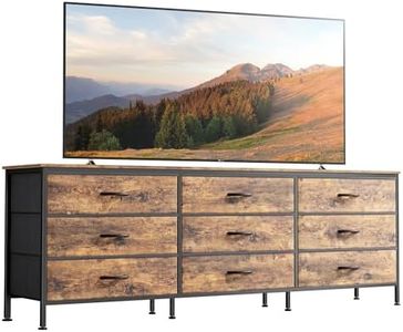 Huuger 9 Drawer Dresser, 63 Inch Dresser TV Stand for 55, 65, 70 Inch TV, Entertainment Center with Drawers, Large Long Fabric Dresser for Bedroom, Closet, Rustic Brown,8730Z