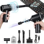 3-in-1 Electric Compressed Air Duster with Keyboard Cleaner Kit, Rechargeable Mini Vacuum Cleaner with Led Light, Cordless Air Duster for Laptop Computers Keyboard, Replaces Canned Air Spray - Black