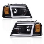 G-PLUS LED DRL headlights, Compatible with Ford F150 2004-2008/ Lincoln Mark LT 2006-2008(NOT Fit 2004 F150 Heritage/Flareside Beds Models), Clear lens Black Housing Amber Reflector