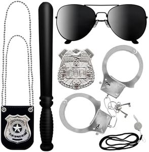 6 Pcs Police Pretend Play Toy Set,Police Officer Costumes with Handcuff Sunglass Badge Police Baton Whistle,Police Role Play Set Cop Detective Accessories for Kids