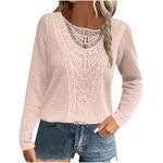 Women's Long Sleeve Tops UK Clearance Elegant Dressy Tunic Tops Waffle Tshirts Plain Loose Casual Sweatshirt for Women UK Crewneck Pullover Tops Lace Blouse Ladies Work Officce Tee Shirts