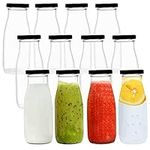 BELLE VOUS Reusable Glass Bottles with Lids (12 Pack) - Small Glass Drinking Bottles - 300ml Milk Bottles - Juice & Smoothie Bottles with Metal Lids