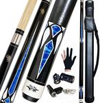 Tai ba cues 2-Piece Pool cue Stick + Hard Case, 13mm Tip, 58", Hardwood Canadian Maple Professional Billiard Pool Cue Stick 18,19,20,21,22 Oz Pool Stick (Selectable)-Blue, Black, Red, Gray, Green