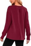 Tops for Women Long Sleeve Crew Neck Shirts Teen Girls Trendy T Shirt Blouse Wine Red