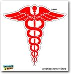 GRAPHICS & MORE Caduceus Medical Symbol Red - Doctor MD RN EMT - Window Bumper Locker Sticker